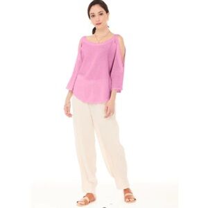 Oh My Gauze! Sporty Cotton Cold Shoulder Top Hot Pink Size Small